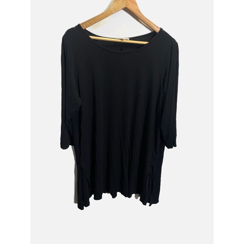 Joan Vass Tunic Top Womens 2X Black 3/4 Sleeve Viscose Stretch Casual Basic